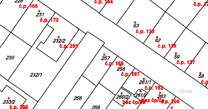 Újezdské Předměstí 188, Bílina na parcele st. 257 v KÚ Bílina-Újezd, Katastrální mapa