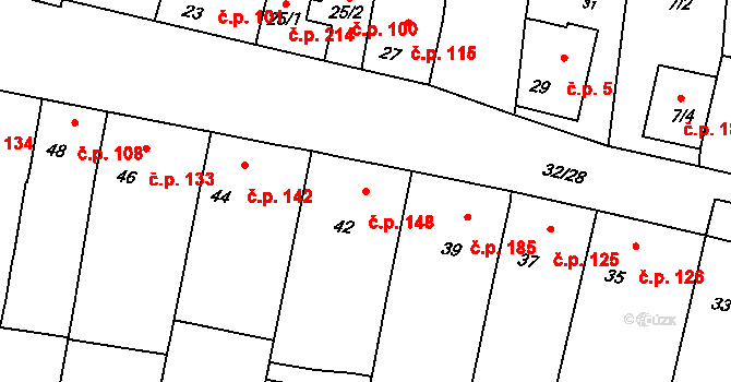 Unkovice 148 na parcele st. 42 v KÚ Unkovice, Katastrální mapa