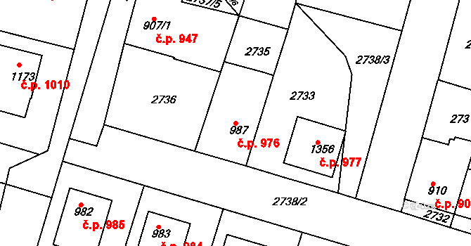 Rosice 976 na parcele st. 987 v KÚ Rosice u Brna, Katastrální mapa