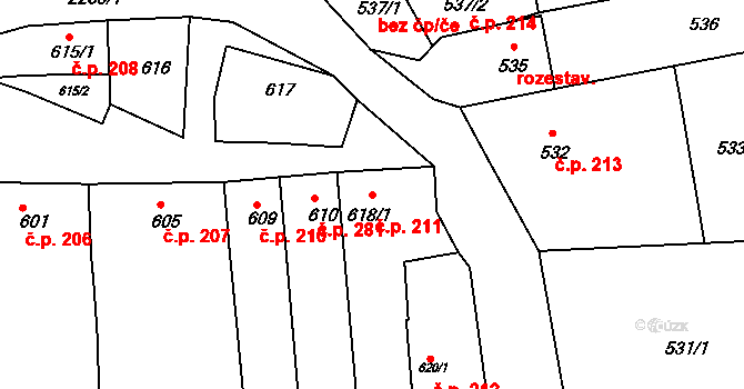 Ochoz u Brna 211 na parcele st. 618/1 v KÚ Ochoz u Brna, Katastrální mapa