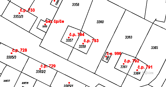 Kuřim 793 na parcele st. 3359 v KÚ Kuřim, Katastrální mapa