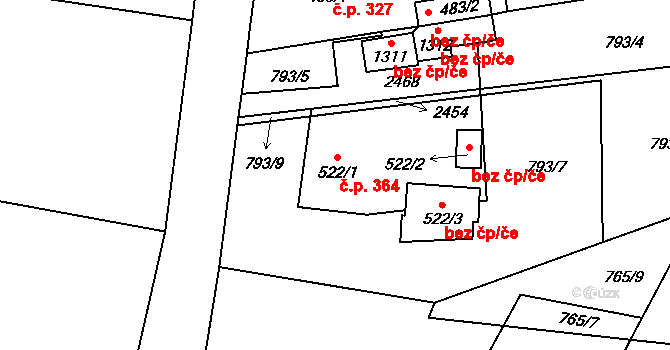 Mirošov 364 na parcele st. 522/1 v KÚ Mirošov, Katastrální mapa