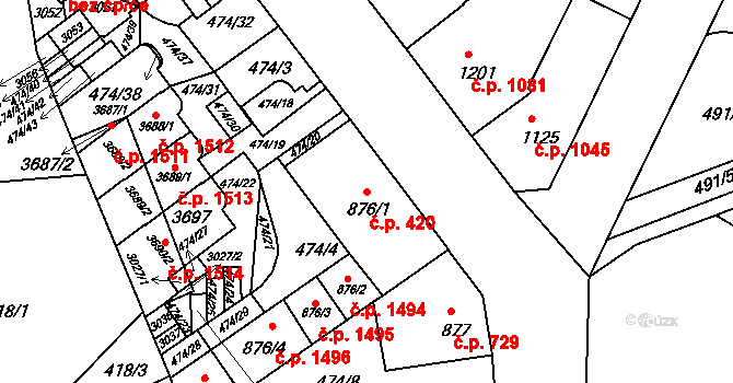 Ústí nad Orlicí 420 na parcele st. 876/1 v KÚ Ústí nad Orlicí, Katastrální mapa