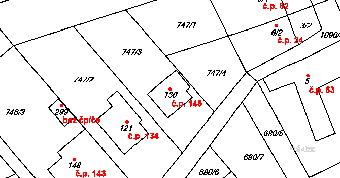 Domašov 145 na parcele st. 130 v KÚ Domašov u Brna, Katastrální mapa