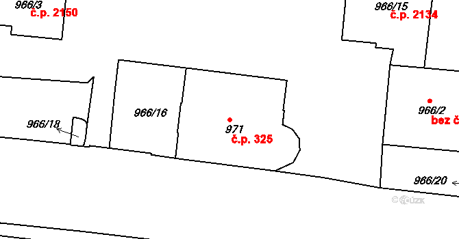 Pod Bezručovým vrchem 325, Krnov na parcele st. 971 v KÚ Krnov-Horní Předměstí, Katastrální mapa