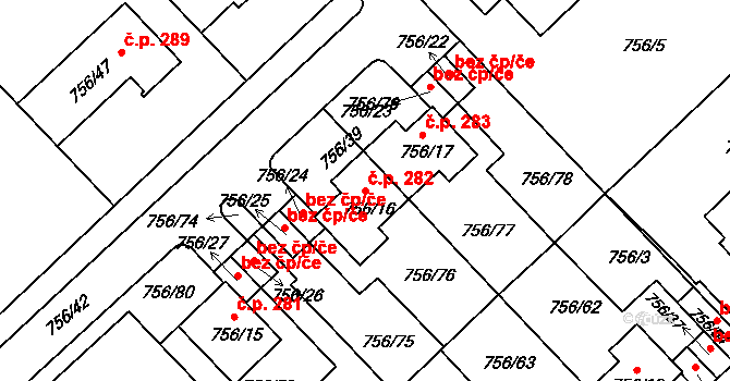Kobeřice u Brna 282 na parcele st. 756/16 v KÚ Kobeřice u Brna, Katastrální mapa