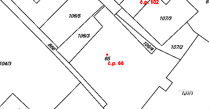 Domousnice 66 na parcele st. 65/3 v KÚ Domousnice, Katastrální mapa