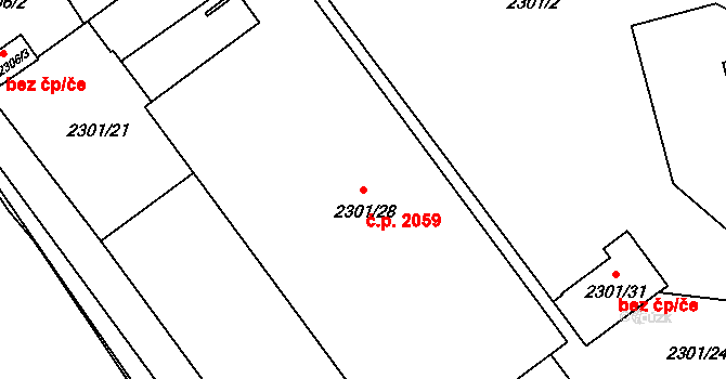Velké Meziříčí 2059 na parcele st. 2301/28 v KÚ Velké Meziříčí, Katastrální mapa