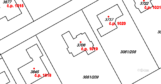 Žichlínské Předměstí 1019, Lanškroun na parcele st. 3706 v KÚ Lanškroun, Katastrální mapa