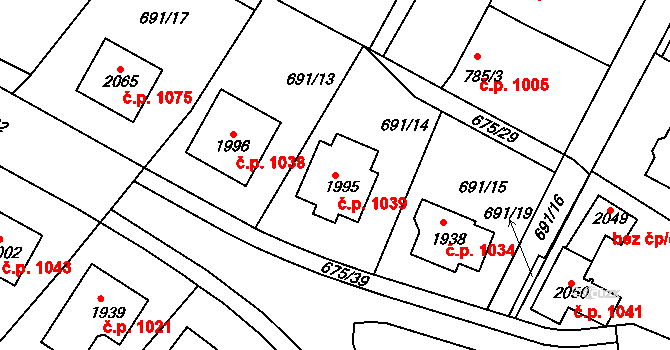 Valašské Klobouky 1039 na parcele st. 1995 v KÚ Valašské Klobouky, Katastrální mapa