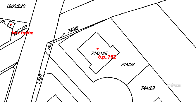 Kolovraty 762, Praha na parcele st. 744/125 v KÚ Kolovraty, Katastrální mapa