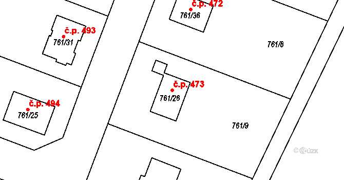 Kostomlaty nad Labem 473 na parcele st. 761/26 v KÚ Kostomlaty nad Labem, Katastrální mapa