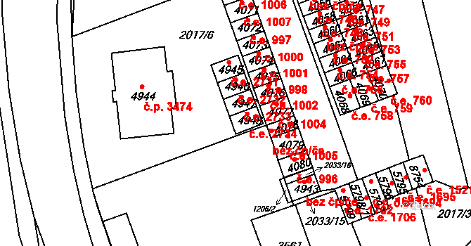 Hodonín 2734 na parcele st. 4948 v KÚ Hodonín, Katastrální mapa