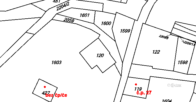 Horní Podluží 28 na parcele st. 120 v KÚ Horní Podluží, Katastrální mapa
