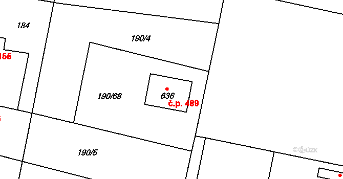 Rožďalovice 489 na parcele st. 636 v KÚ Rožďalovice, Katastrální mapa