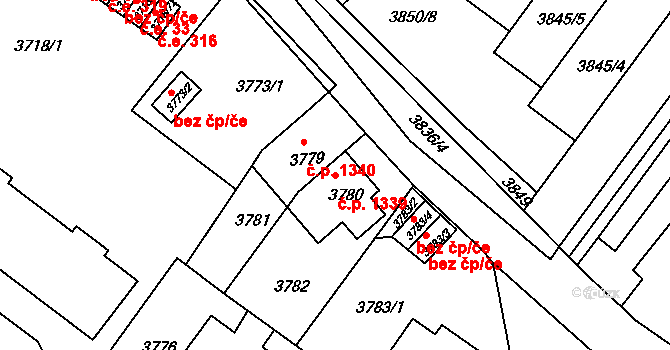 Předměstí 1339, Litoměřice na parcele st. 3780 v KÚ Litoměřice, Katastrální mapa