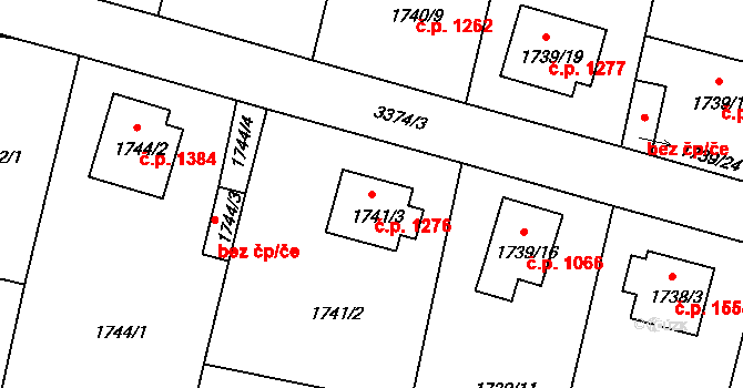 Benešov 1276 na parcele st. 1741/3 v KÚ Benešov u Prahy, Katastrální mapa
