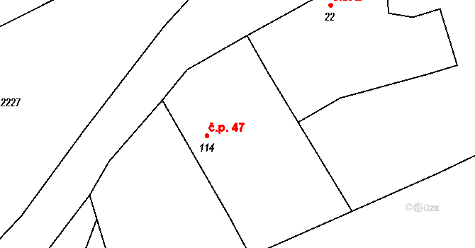 Horní Lhota 47, Načeradec na parcele st. 114 v KÚ Horní Lhota, Katastrální mapa