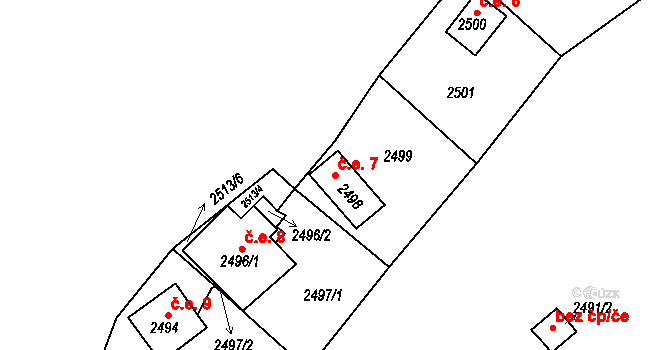 Želechovice nad Dřevnicí 7 na parcele st. 2498 v KÚ Želechovice nad Dřevnicí, Katastrální mapa