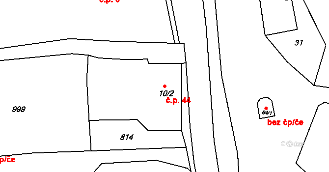 Lukoveček 44 na parcele st. 10/2 v KÚ Lukoveček, Katastrální mapa