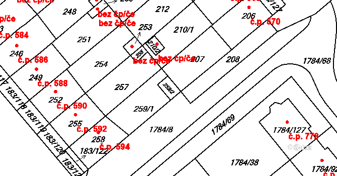 Lednice 40777537 na parcele st. 259/2 v KÚ Lednice na Moravě, Katastrální mapa