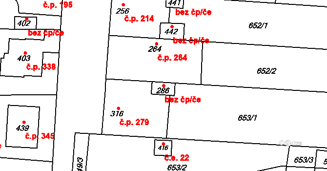 Slatinice 40887537 na parcele st. 286 v KÚ Slatinice na Hané, Katastrální mapa