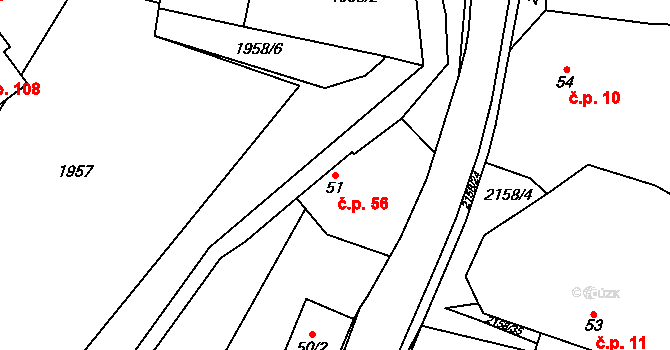 Rudimov 56 na parcele st. 51 v KÚ Rudimov, Katastrální mapa