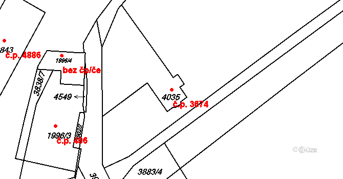 Zlín 3674 na parcele st. 4035 v KÚ Zlín, Katastrální mapa