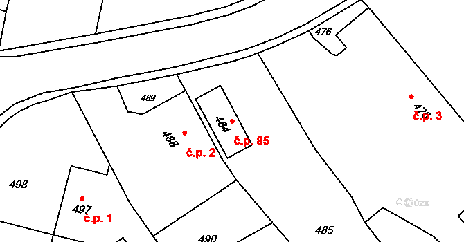 Děhylov 85 na parcele st. 484 v KÚ Děhylov, Katastrální mapa