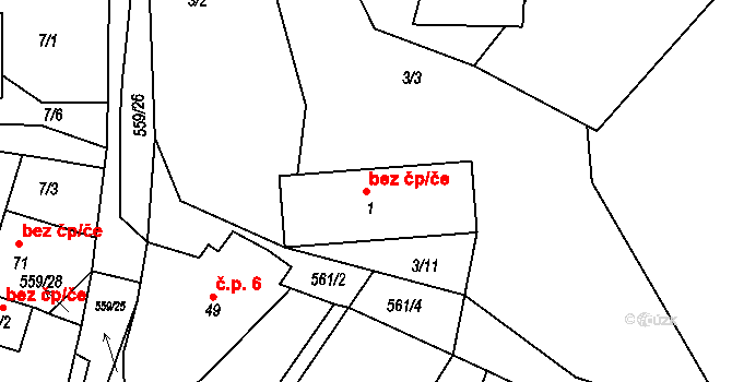 Vševily 44440537 na parcele st. 1 v KÚ Vševily, Katastrální mapa