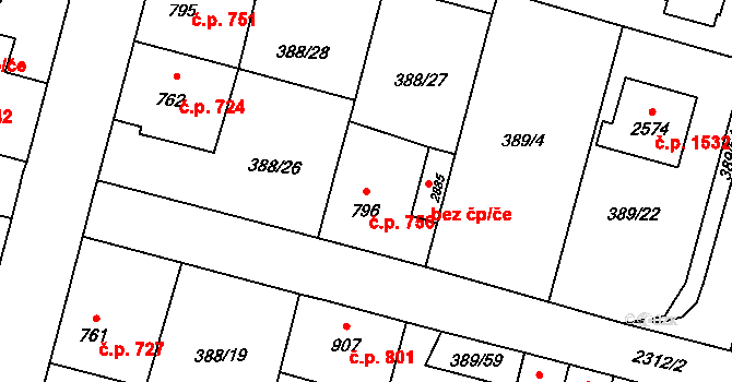 Kateřinky 756, Opava na parcele st. 796 v KÚ Kateřinky u Opavy, Katastrální mapa