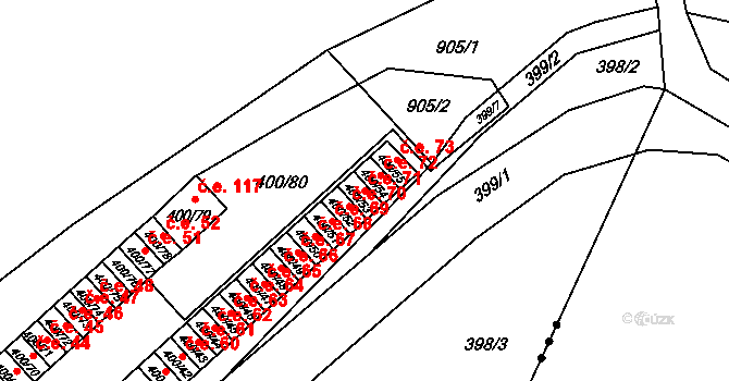 Vysokov 71 na parcele st. 400/53 v KÚ Vysokov, Katastrální mapa
