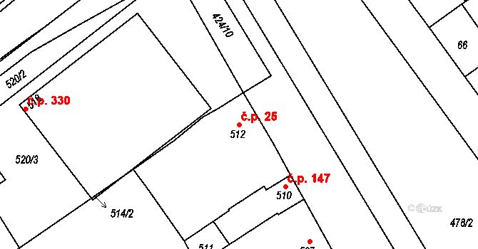 Huštěnovice 25 na parcele st. 512 v KÚ Huštěnovice, Katastrální mapa