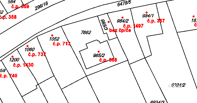 Uherský Brod 368 na parcele st. 985/2 v KÚ Uherský Brod, Katastrální mapa