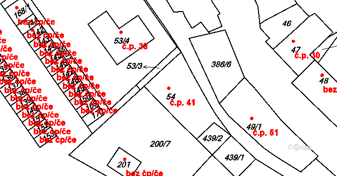 Korozluky 41 na parcele st. 54 v KÚ Korozluky, Katastrální mapa