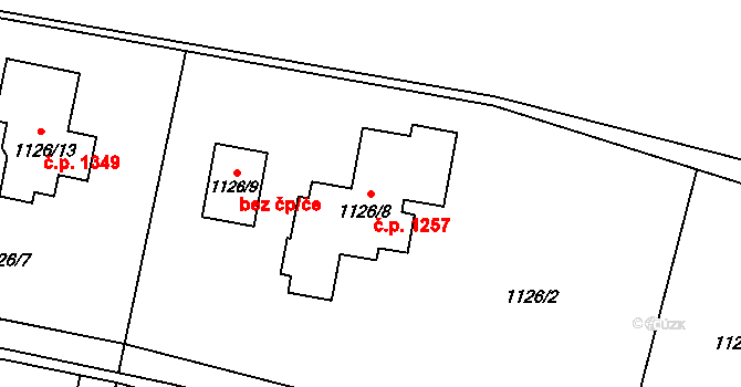 Lyžbice 1257, Třinec na parcele st. 1126/8 v KÚ Lyžbice, Katastrální mapa