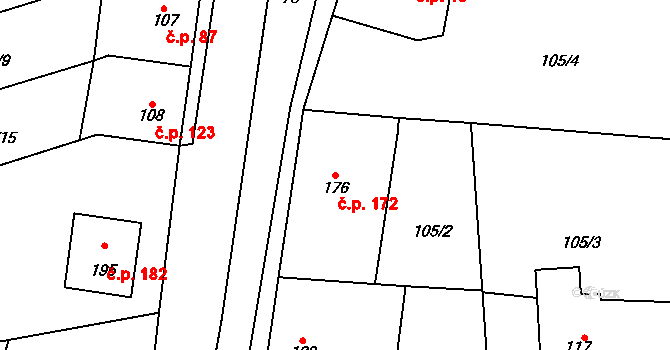 Minice 172, Kralupy nad Vltavou na parcele st. 176 v KÚ Minice u Kralup nad Vltavou, Katastrální mapa