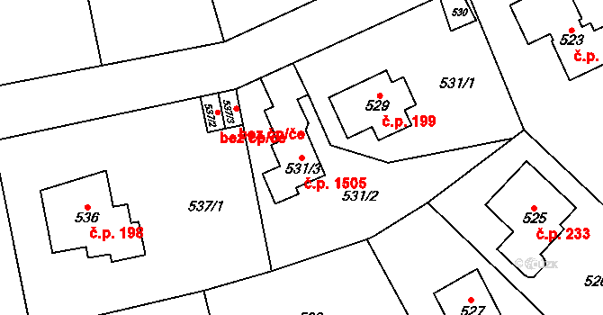 Černošice 1505 na parcele st. 531/3 v KÚ Černošice, Katastrální mapa