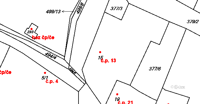 Broučkova Lhota 13, Chotoviny na parcele st. 15 v KÚ Broučkova Lhota, Katastrální mapa