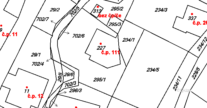 Teplice nad Metují 111 na parcele st. 227 v KÚ Teplice nad Metují, Katastrální mapa
