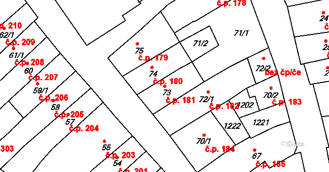 Broumov 181 na parcele st. 73 v KÚ Broumov, Katastrální mapa