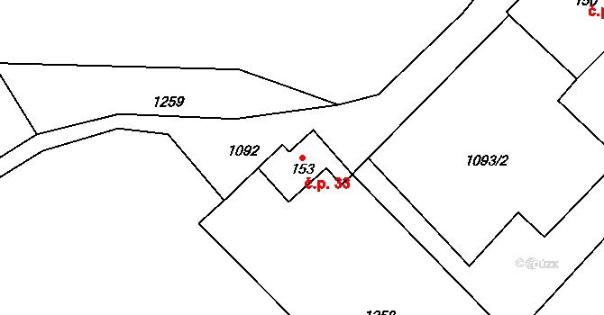 Žabokrky 33, Hronov na parcele st. 153 v KÚ Žabokrky, Katastrální mapa