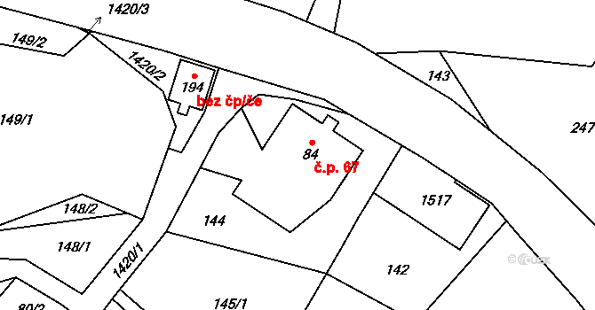 Třemešek 67, Oskava na parcele st. 84 v KÚ Třemešek, Katastrální mapa