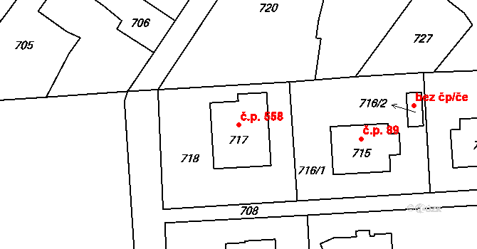 Postřelmov 558 na parcele st. 717 v KÚ Postřelmov, Katastrální mapa