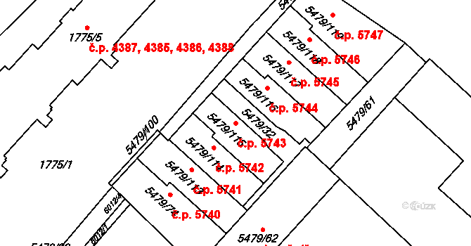 Jihlava 5743 na parcele st. 5479/115 v KÚ Jihlava, Katastrální mapa