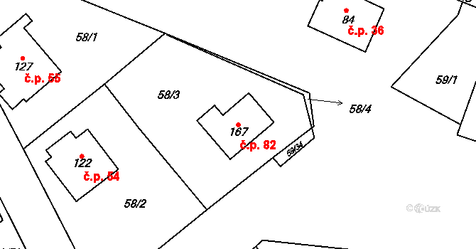 Putimov 82 na parcele st. 167 v KÚ Putimov, Katastrální mapa