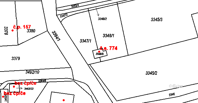 Lutyně 774, Orlová na parcele st. 3348/3 v KÚ Horní Lutyně, Katastrální mapa