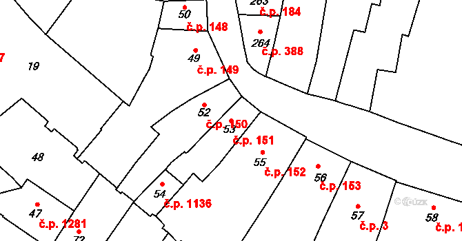 Louny 151 na parcele st. 53 v KÚ Louny, Katastrální mapa