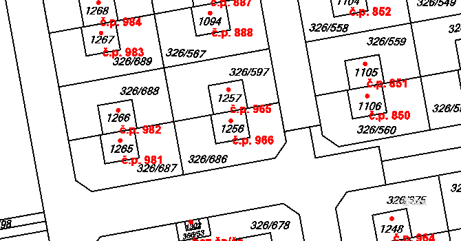 Nehvizdy 966 na parcele st. 1256 v KÚ Nehvizdy, Katastrální mapa