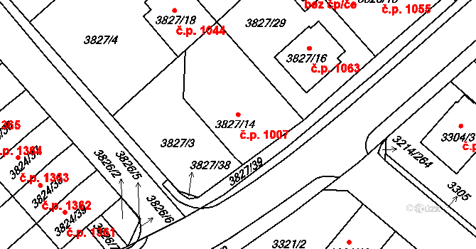 Chotěboř 1007 na parcele st. 3827/14 v KÚ Chotěboř, Katastrální mapa